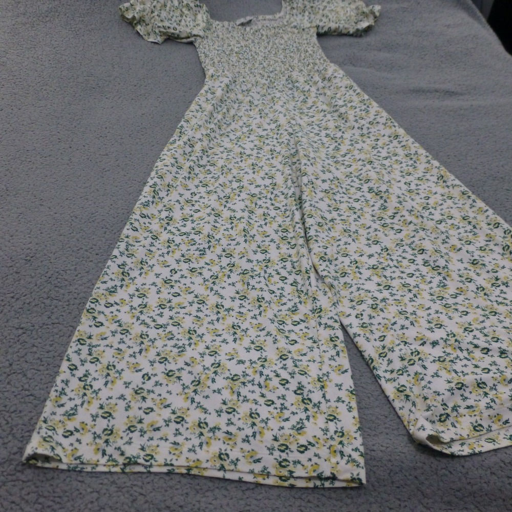 WAYF Jumpsuit Womens Medium Floral Smocked Square Neck Wide Leg - Picture 5 of 13